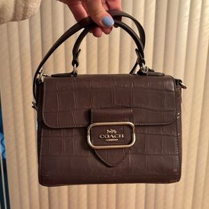 Coach Dark Brown Croc-Embossed Satchel